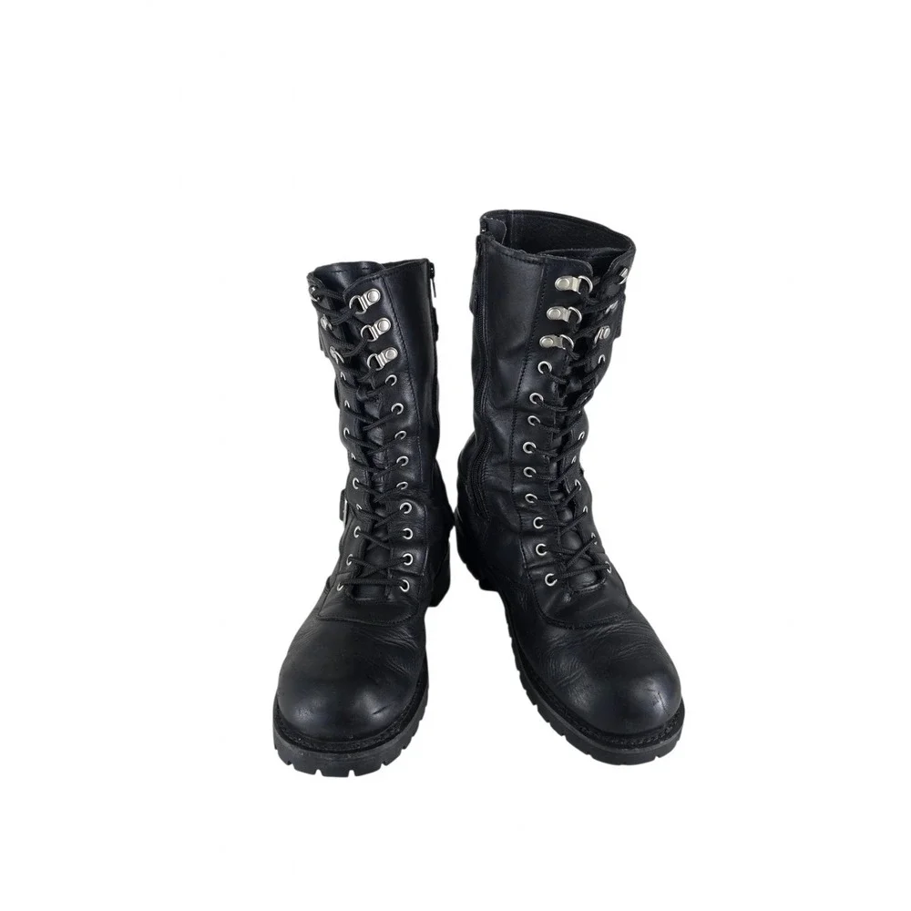 Xelement X19409 Fury Mens 9.5 Black Leather Motorcycle Biker Boots Lace Side Zip